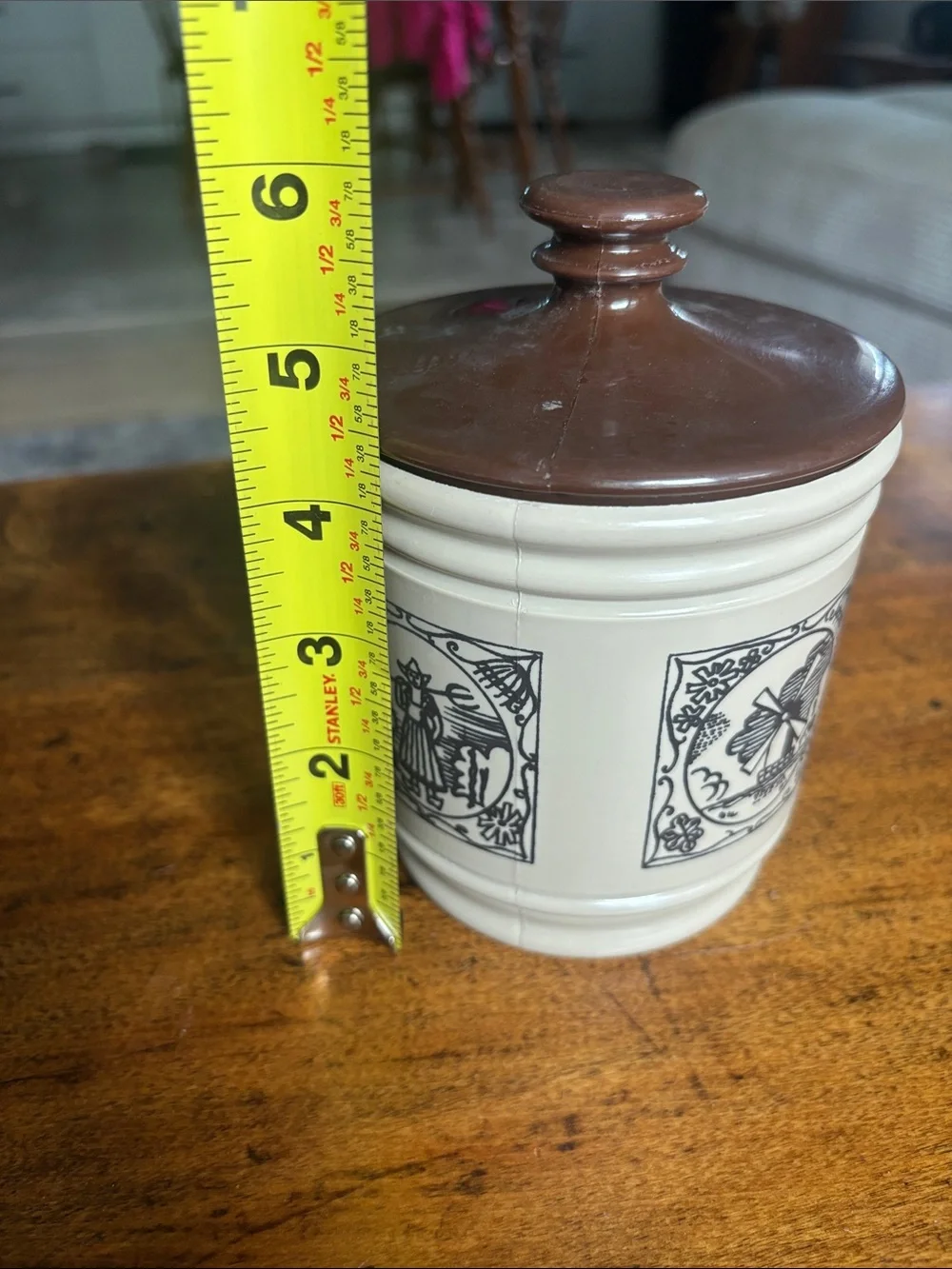 Vintage Beige Brown Tea Canister Classic Kitchen Storage Mid Century Modern